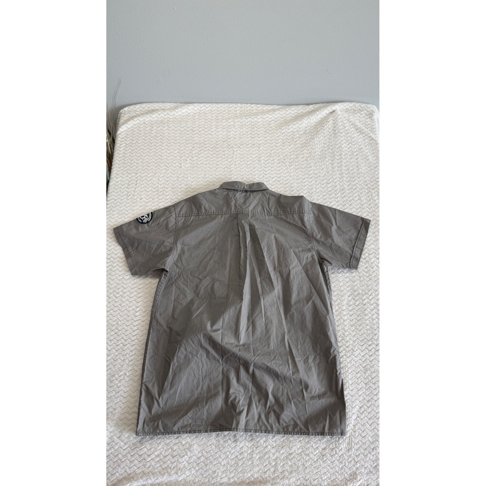 Tommy Hilfiger Boys XL 20 Gray Short Sleeve Racing Patch Button Down Shirt 4554